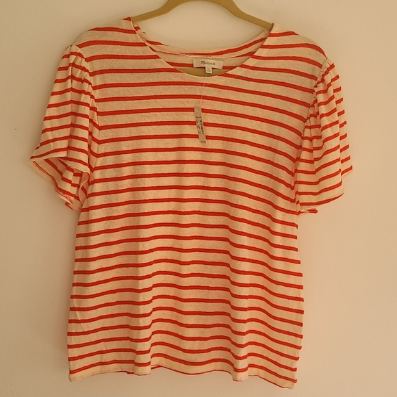 NWT Madewell Flutter Sleeve Tee Stripe Shirt - Picture 5 of 8
